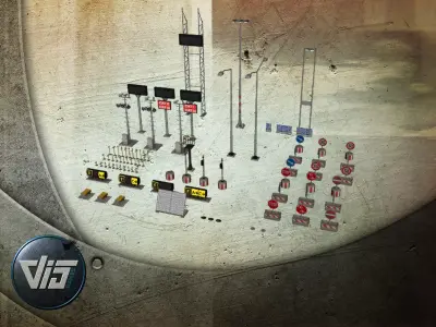 Airport signs and lights collection Low-poly 3D model