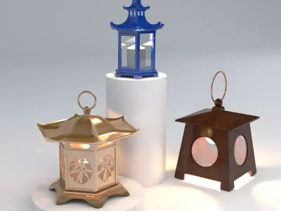 JAPANESE LANTERN SET Low-poly 3D model