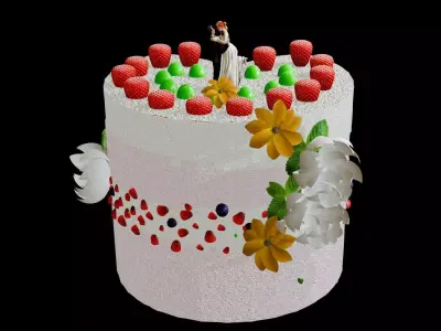 Dessert love story strawberry fruit wedding cake 3D model