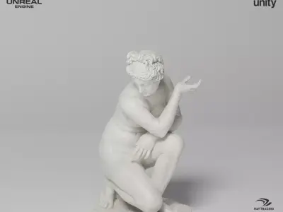 Crouching Venus Sculpture VR AR Mobile-ready Game-ready Low-poly 3D model