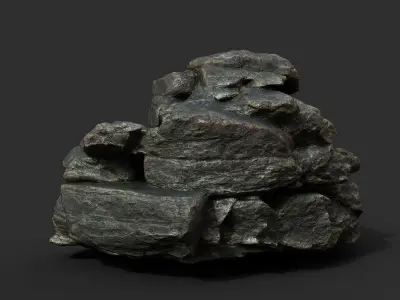 Black Boulder Cracked Rock Collection 210312 Low-poly 3D model