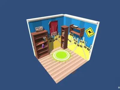 Free 1980 - MidPoly Retro Rooms Free low-poly 3D model
