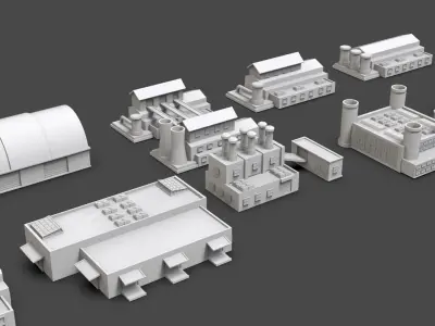 Low Poly 10 Industrial Buildings Mini Pack 4 - Untextured Low-poly 3D model