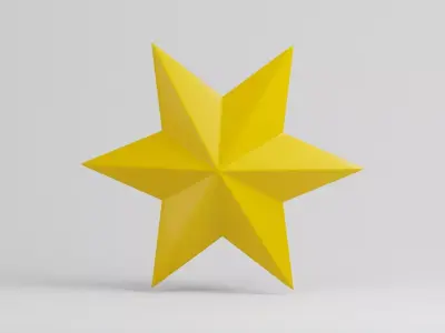 Star simple 6 pointed cartoon icon symbol Low-poly 3D model