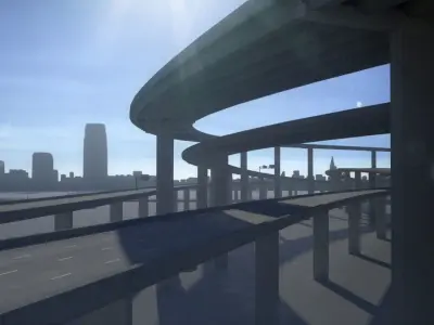 Freeway04 highway overpass with sun behind it 3D model