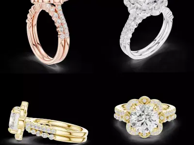 Round Halo Diamond Engagement Ring CAD Model Files 3DM 3D print model