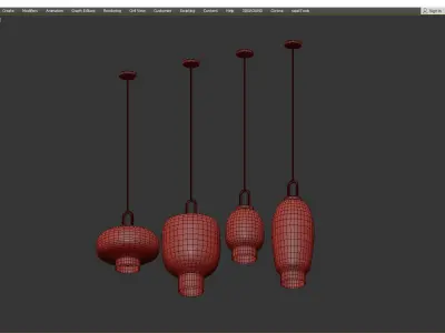 LIEBE four glass and brass pendant lights Low-poly 3D model