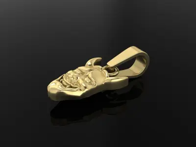 Hannya Mask Pendant 15mm Small Size With Bell 3D print model
