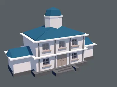 Low polygon town hall city hall building for games or 3D project Free low-poly 3D model