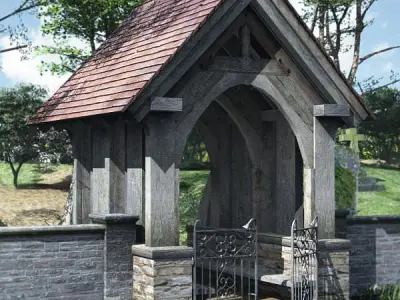 Lychgate wooden structure with roof 3D model