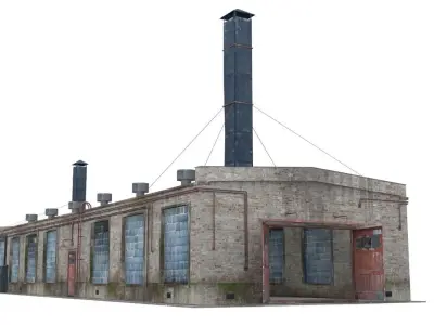 Old boiler house building Low-poly 3D model