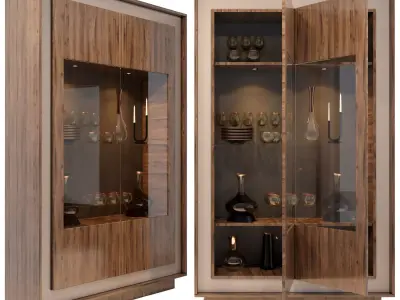 Shelf 3D model wooden cabinet with glass doors 3D model