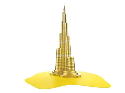 Burj Khalifa building consisting from golden coins 3D model