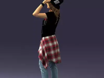 000398 Young Woman in Casual Street Outfit Low-poly 3D model