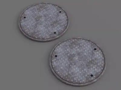 Manhole 1 pair of round metal plates Low-poly 3D model