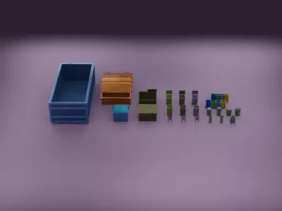 Low Poly Trash Bins  Low-poly 3D model