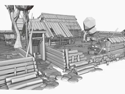 Medieval Construction Site  Low Poly 3D Assets  Low-poly 3D model