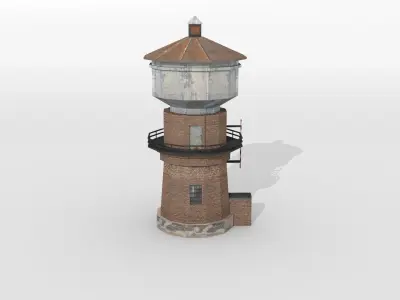 Old railway water tower Low-poly 3D model