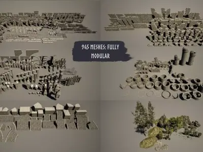 Modular Castle - Dungeon Low-poly 3D model