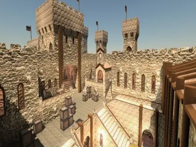 Zamak medieval castle with stairs and towers 3D model