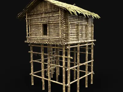 BAMBOO HOUSE JUNGLE WATCHTOWER HUT SURVIVAL CASTAWAY CABIN AAA Low-poly 3D model