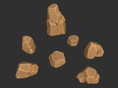 7 Stylized Rocks with 6  Base Color Texture Low-poly 3D model