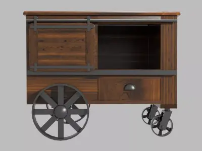 Antique Industrial Bar Cart Low-poly 3D model
