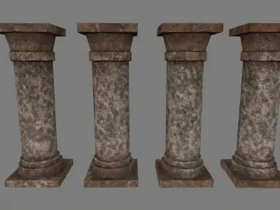 pillar set of four stone columns Low-poly 3D model