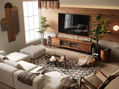 Cozy Boho-Living Room Natural Interior 3D Scene 3D model