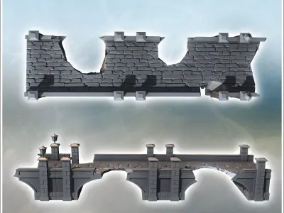 Damaged stone bridge with lamppost and multiple pillars 1 - Mode 3D print model