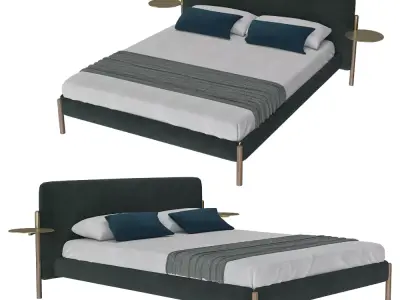 Halo Side Shelf Upholstered Bed 3D Model  3D model