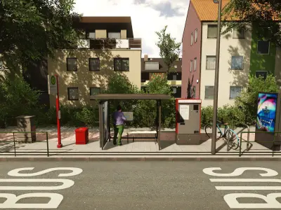 Low-Poly Bus Stop Pack Free low-poly 3D model