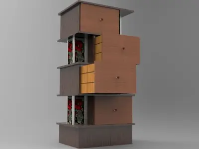 Dresser wooden bookcase with three drawers Free 3D model