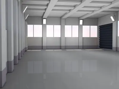 Warehouse storage room with doors and windows 3D model