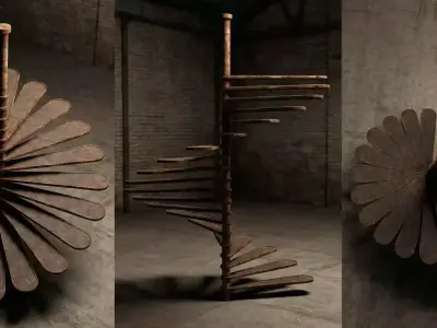Industrial Metal Spiral Staircase Low-poly 3D model