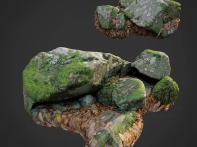 Mossy stones bundle B Low-poly 3D model