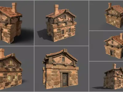 Stylized Cartoony Medieval House Low-poly 3D model