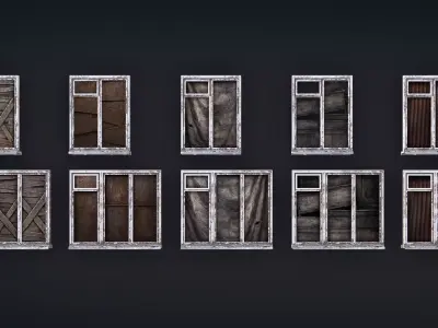 Post-Apocalyptic Broken Windows - Modular Barricade Pack Low-poly 3D model