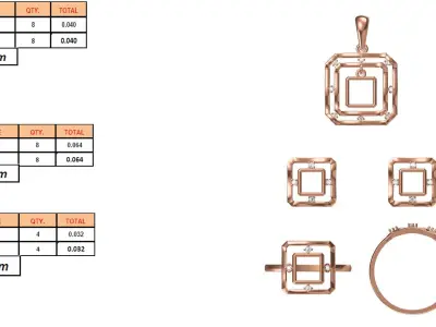 Light Minimalist Diamond Ring Earrings Pendant Set 3D print model