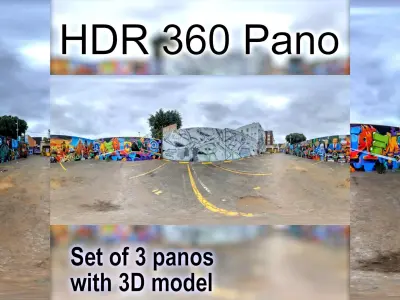 HDR 360 Panos PLUS 3D model of DTLA Arts District Graffiti alley 3D model