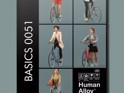 Low poly set of 3D women on a bike 3D model