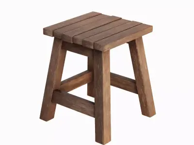 Medieval Wooden Stool 04 Low-poly 3D model