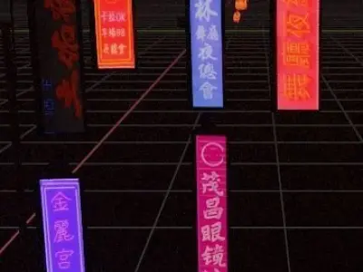 Japanese city details Low-poly 3D model