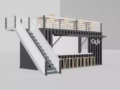 container cafe Low-poly 3D model