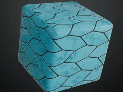 Luxury Glossy Cyan Marble Shield Mosaic Tiles PBR Seamless Texture