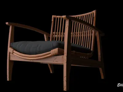 NOELIE rattan lounge used chair 3D model