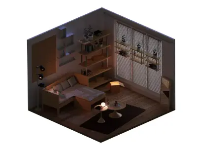 Isometric Minimal living room during night 3D model