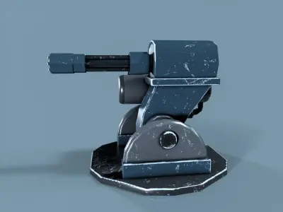 Sci-fi Gatling Turret game ready 3D Model Low-poly 3D model