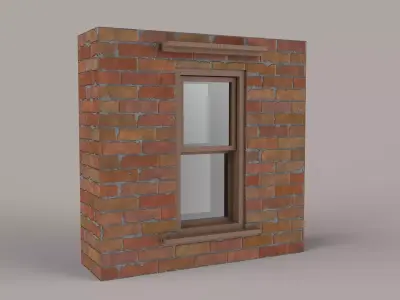 Brick Wall with window  Low-poly 3D model