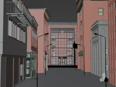 Realistic scifi city town landscape 3D model